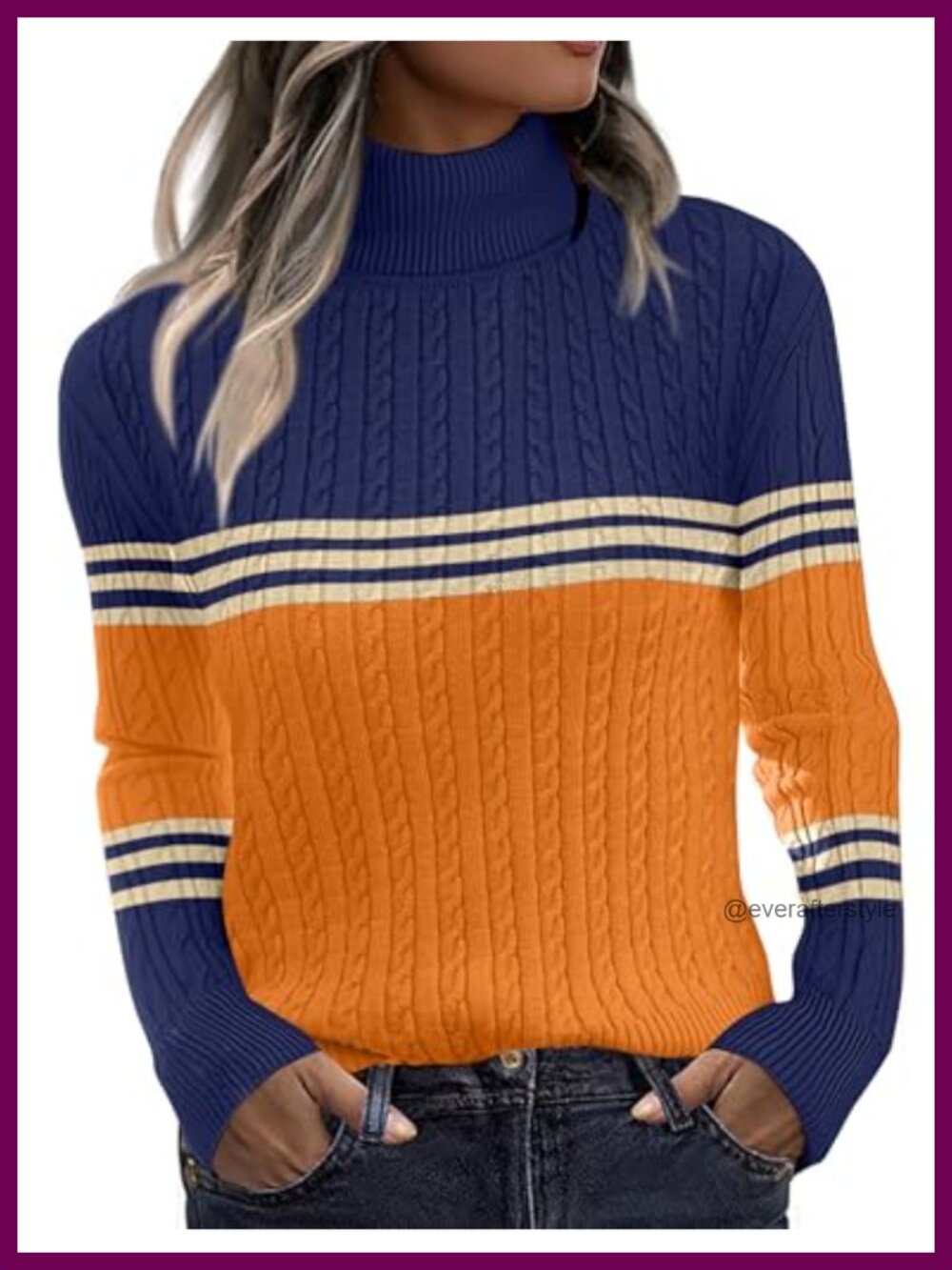 Womens Turtleneck Cable Knit Pullover Sweater Long Sleeve Fall Winter Top